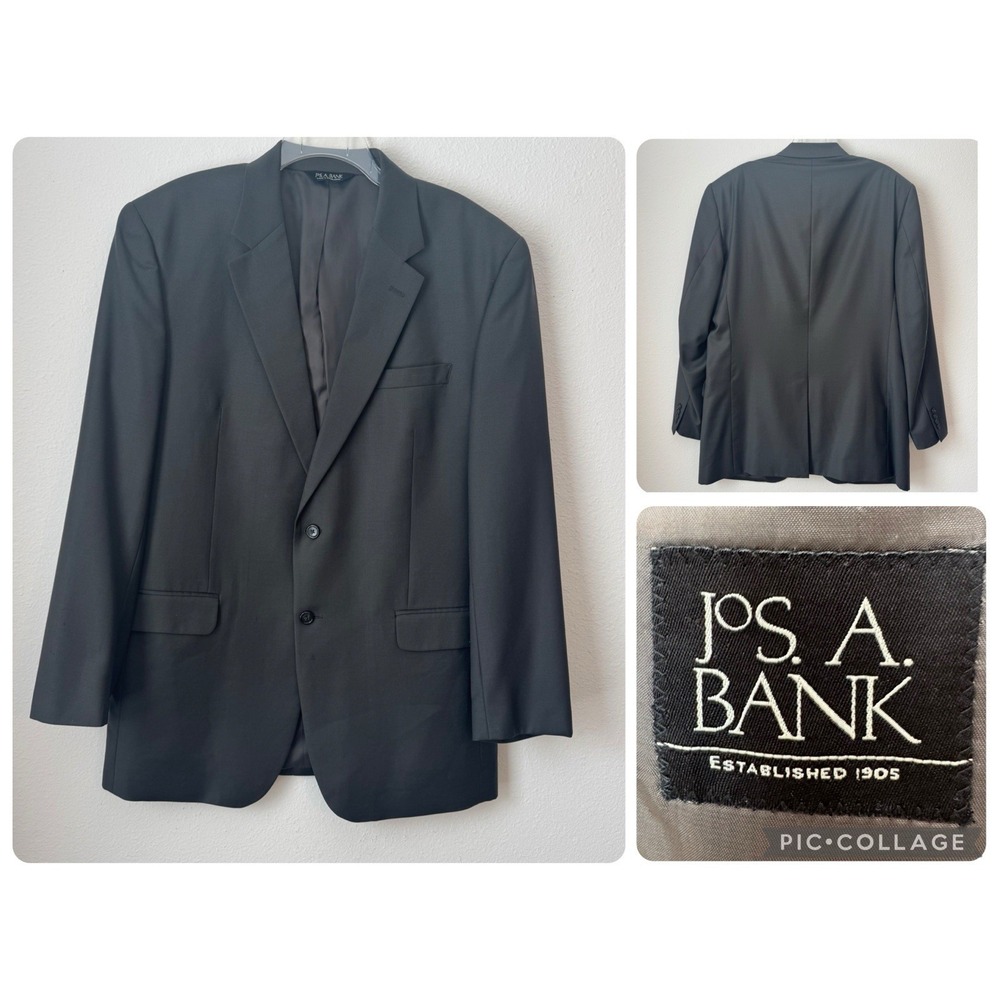 Jos A Bank 100% Wool Sport Coat Suit Jacket Blazer Mens 44L Gray-Brown 2-Button